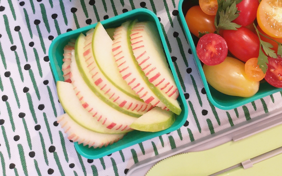 apple, citrus zesteur, plate, colorful, fruit, lunch, kid, child, children, meals