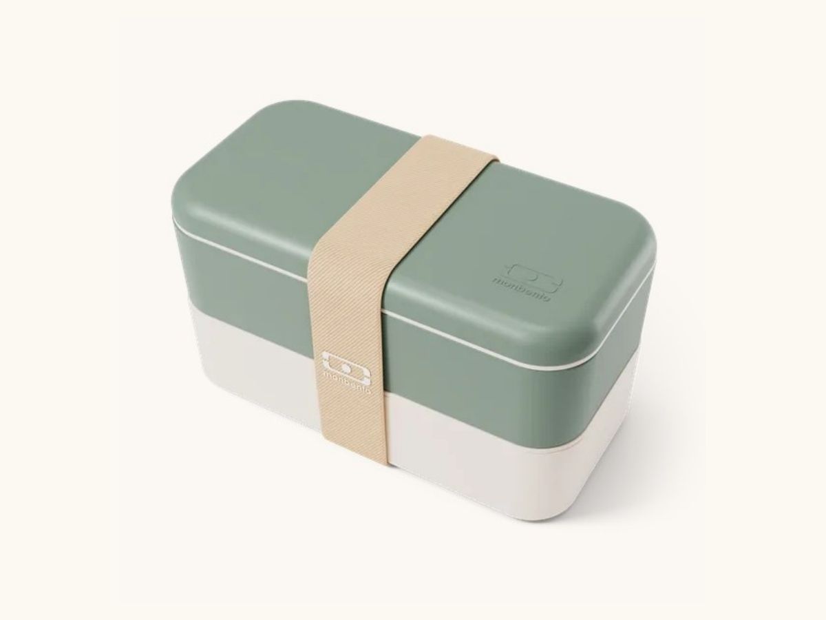 Lunch box MB Original monbento, vert sauge et crème, élastique beige